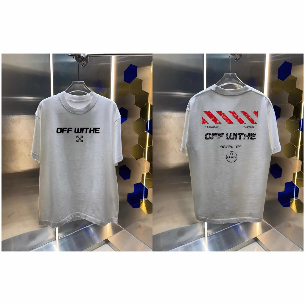 Off-White Washed Distressed Crew Neck Short Sleeve T Shirt Unisex