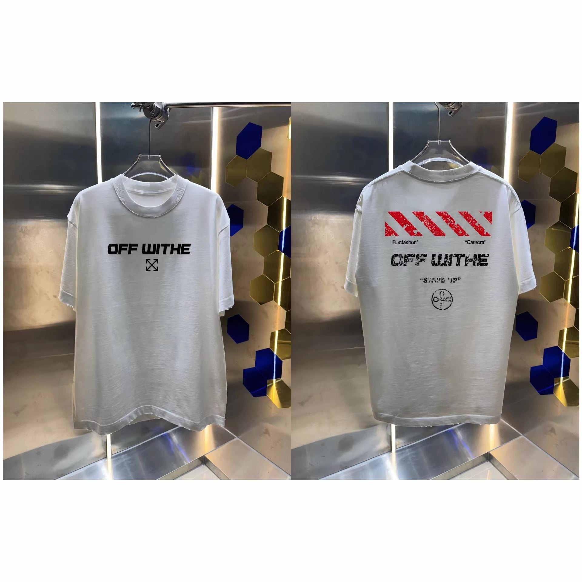 Off-White Washed Distressed Crew Neck Short Sleeve T Shirt Unisex