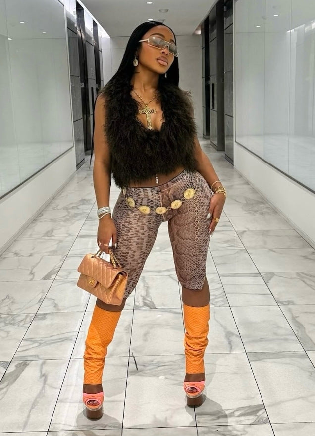 Animal Print High Stretch Mid Rise Capri Leggings