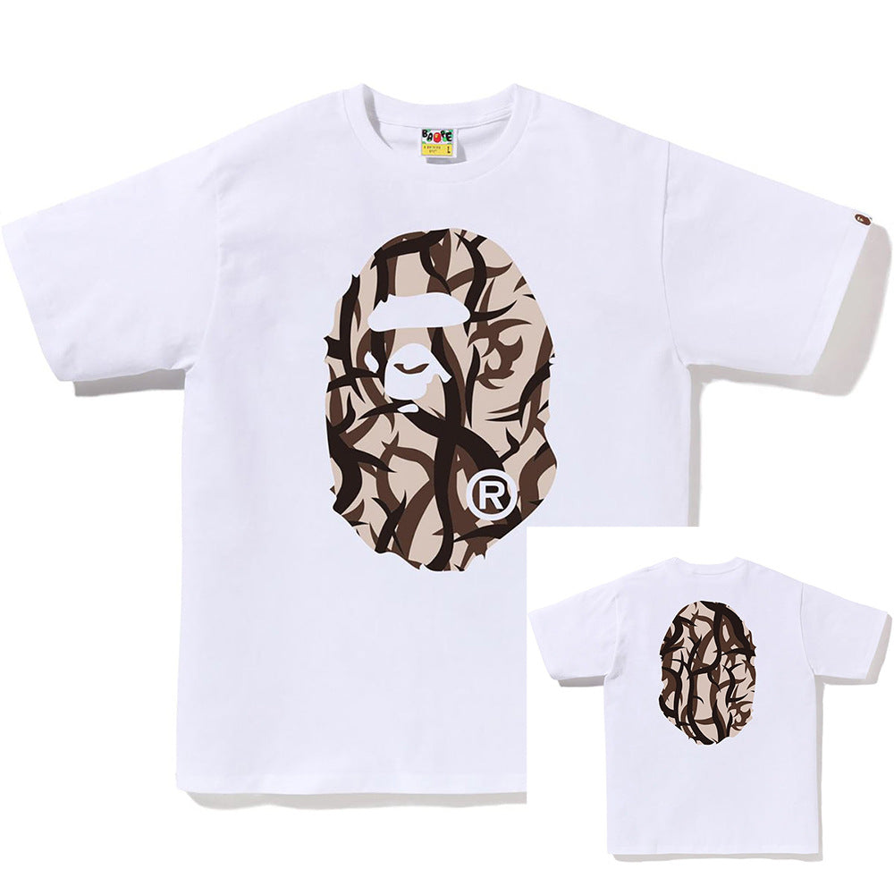 BAPE Shark Ape Head Camo Print Crew Neck Short Sleeve T‑Shirt Unisex