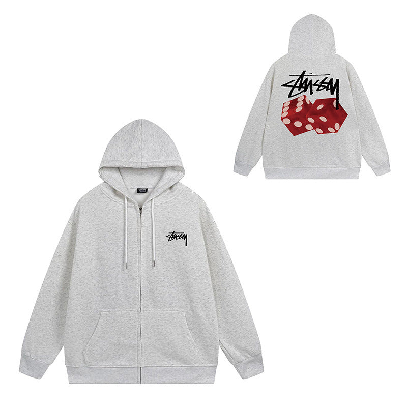 Stussy Graphic Zip Up Hoodie Letter Streetwear Casual Pullover Jacket