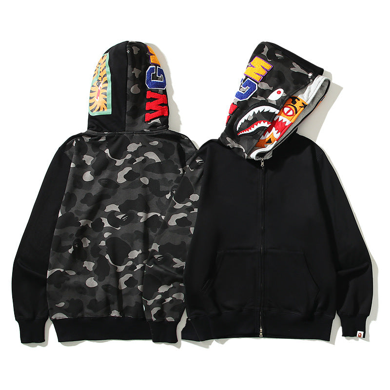 BAPE Shark Camo Print Full Zip Streetwear Hoodie Unisex