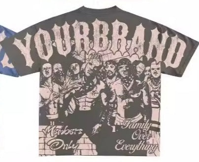 Y2K Hip-Hop Cartoon Portrait Oversized Vintage Baumwoll-T-Shirt im Members-Only-Stil