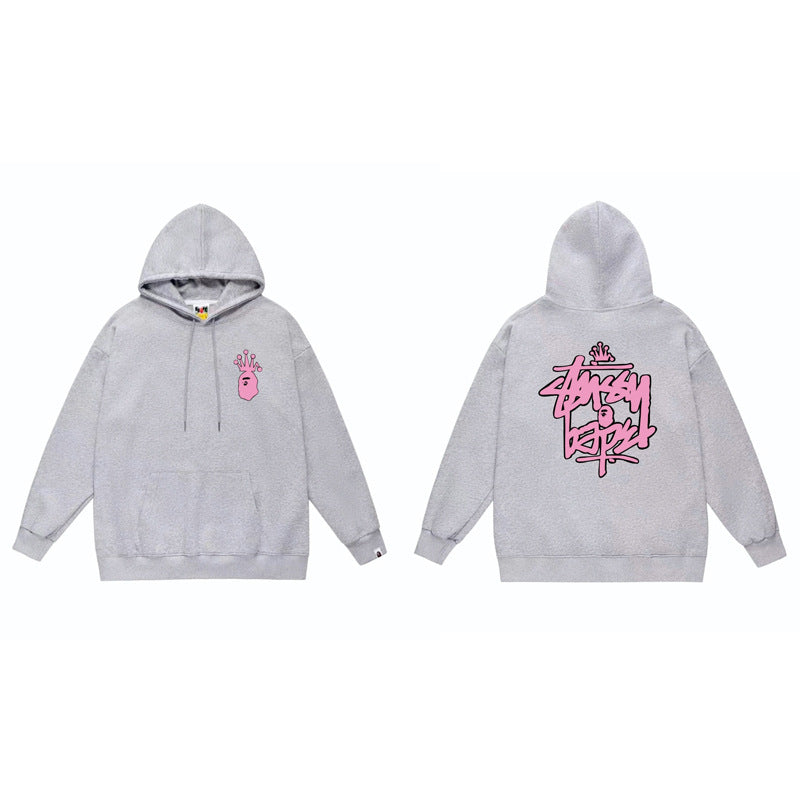 BAPE x Stussy Shark Graphic Hoodie Street Cotton Pullover Sweatshirt