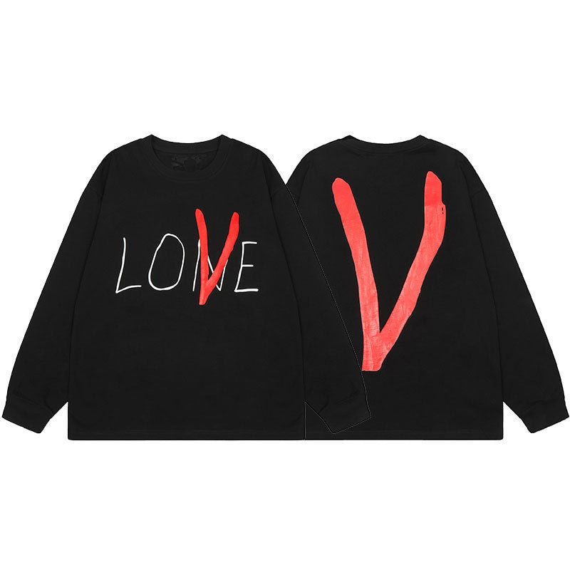 VLONE Big V Graphic Long Sleeve Tee Streetwear Cotton Oversized Shirt
