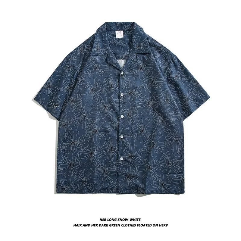 Unisex Vintage Camp Collar Tropical Floral Loose Beach Vacation Shirt 1301-1341