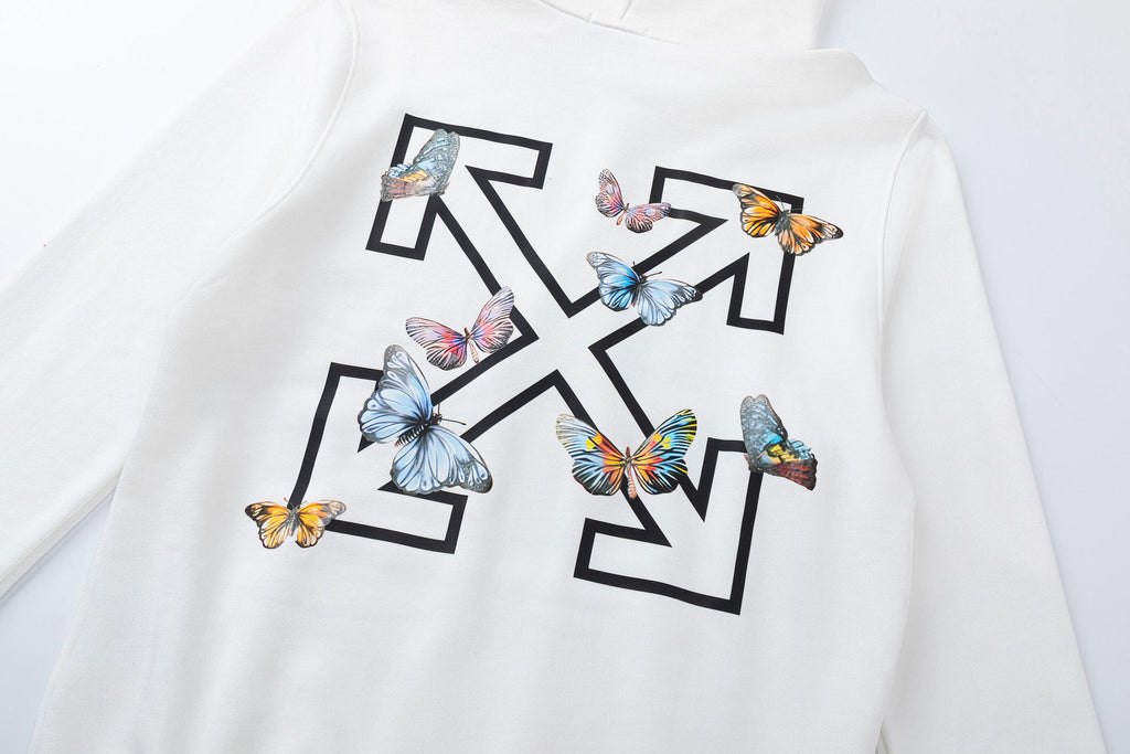 Off White Butterfly Arrow Graphic Pullover Hoodie Unisex