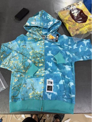BAPE Shark Van Gogh Sunflower Apricot Blossom Camo Zip Hoodie