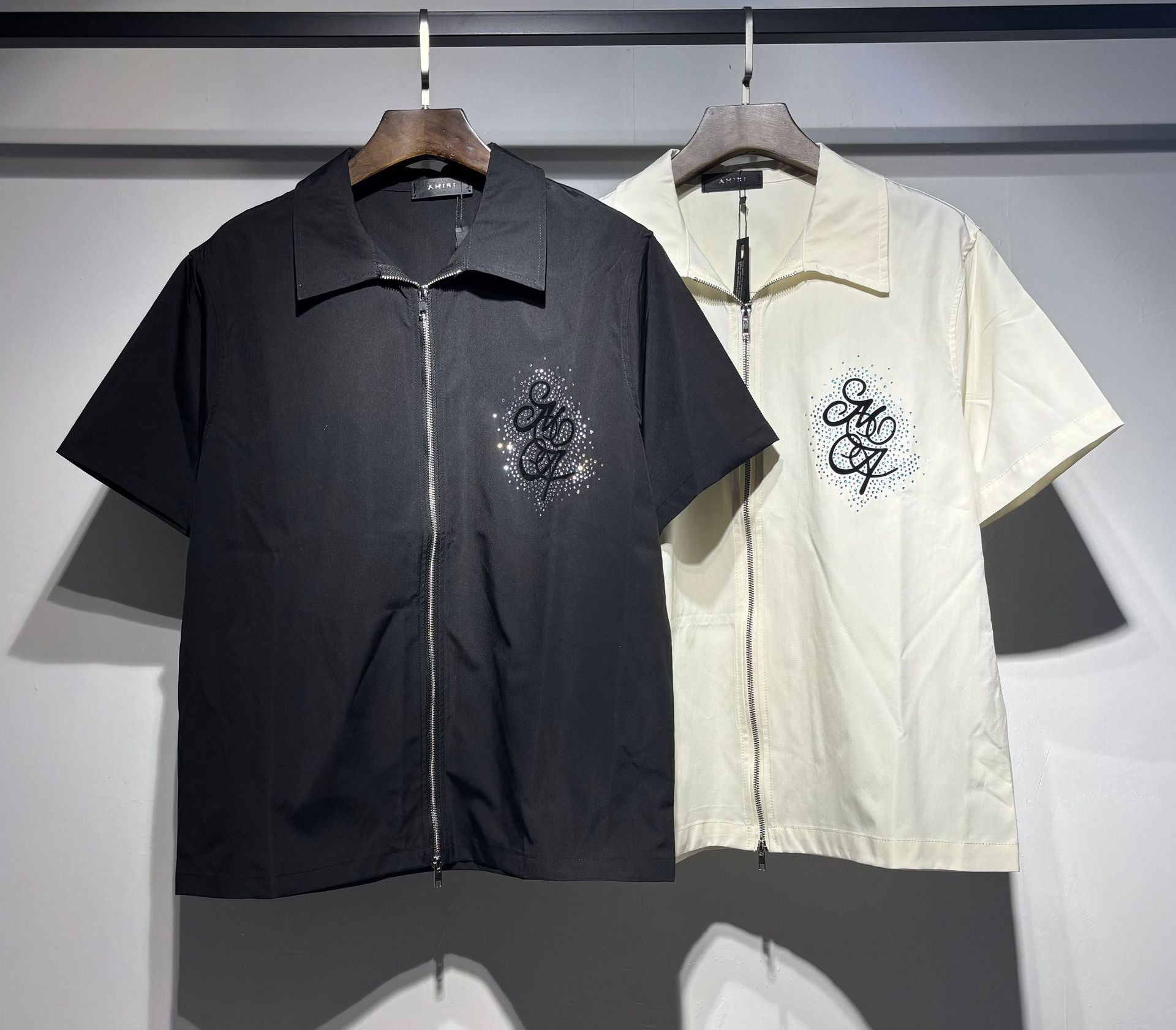 Amiri Rhinestone Letter Nylon Double Zip Short Sleeve Shirt Unisex