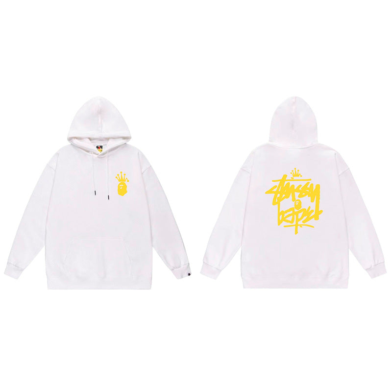 BAPE x Stussy Shark Graphic Hoodie Street Cotton Pullover Sweatshirt
