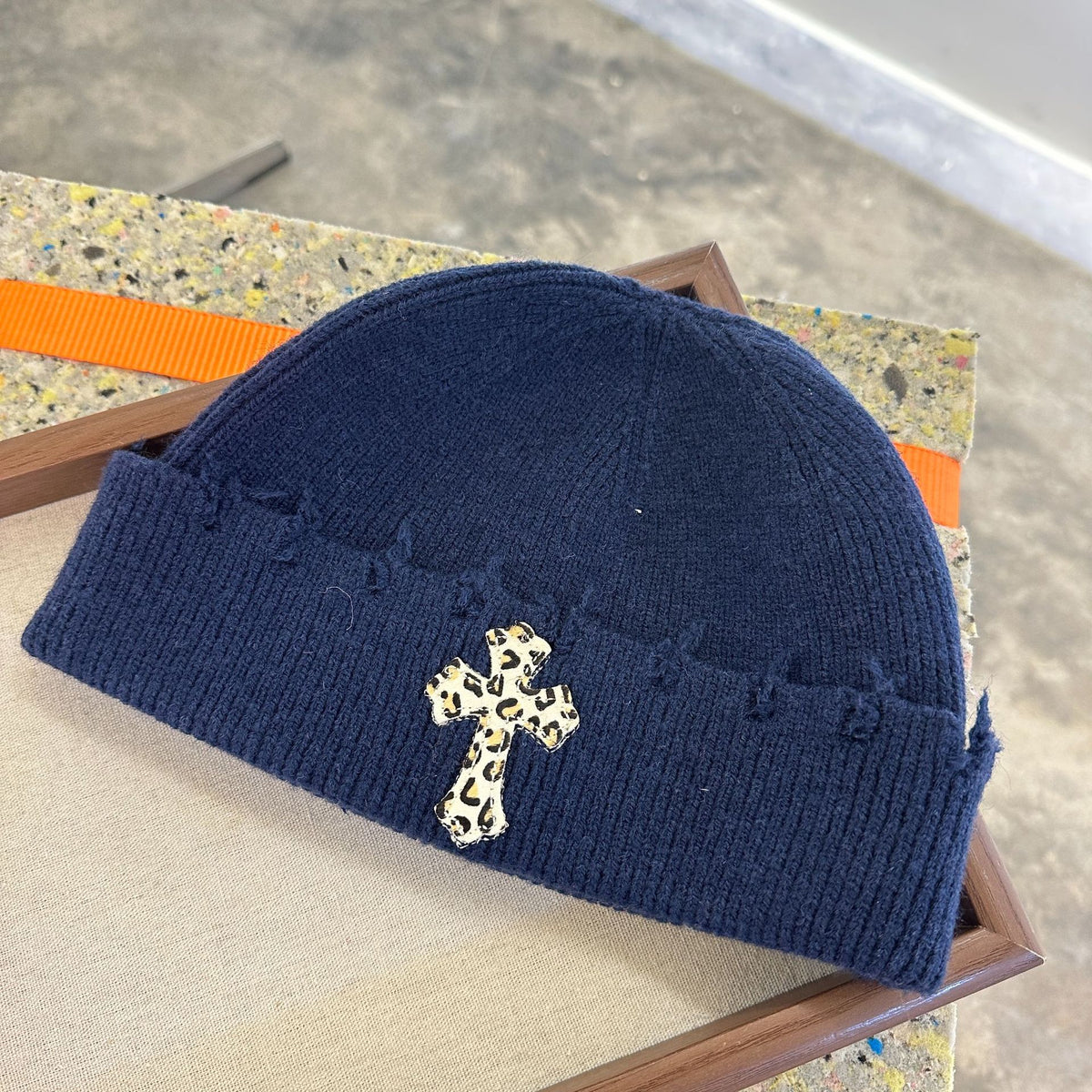 Leopard Cross Distressed Knit Beanie Cuffed Winter Hat Multi‑Style