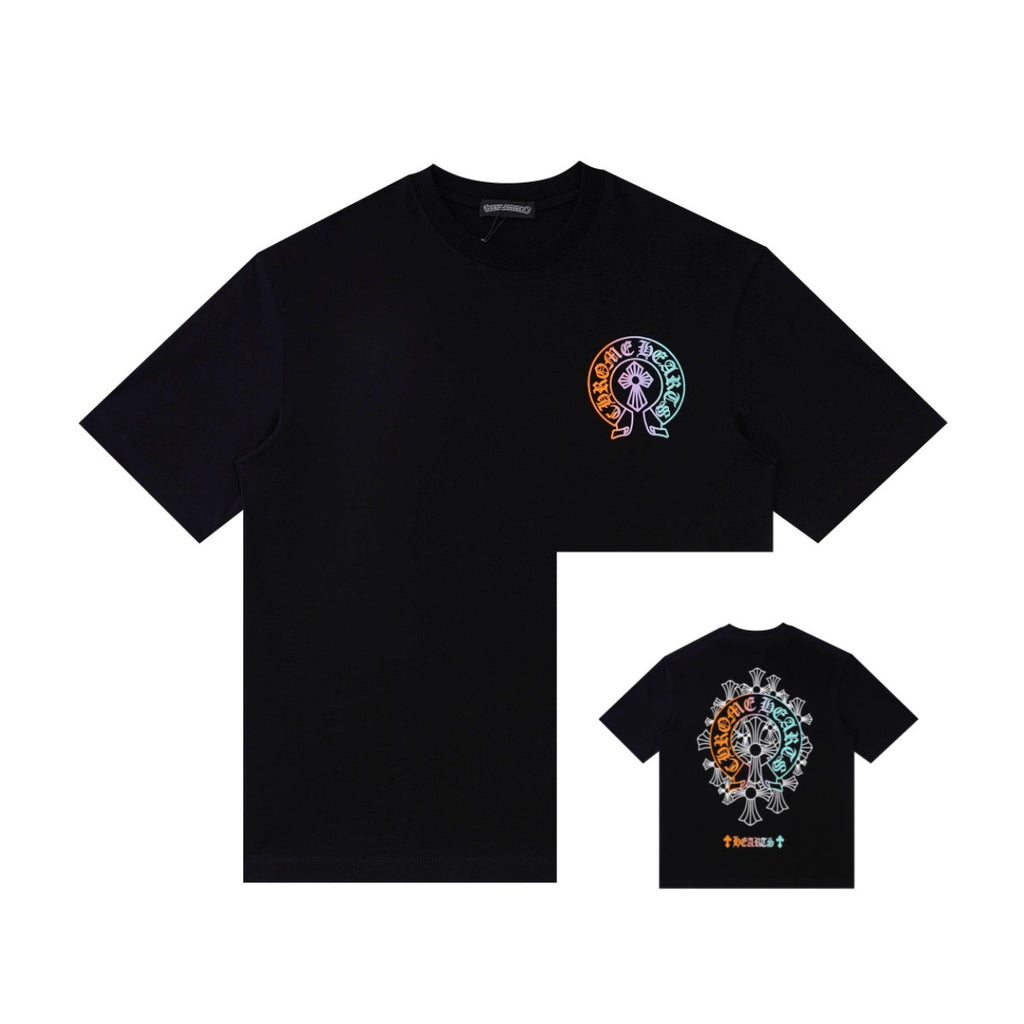 Chrome Hearts Color Sanskrit Cross Horseshoe Print Short Tee Unisex