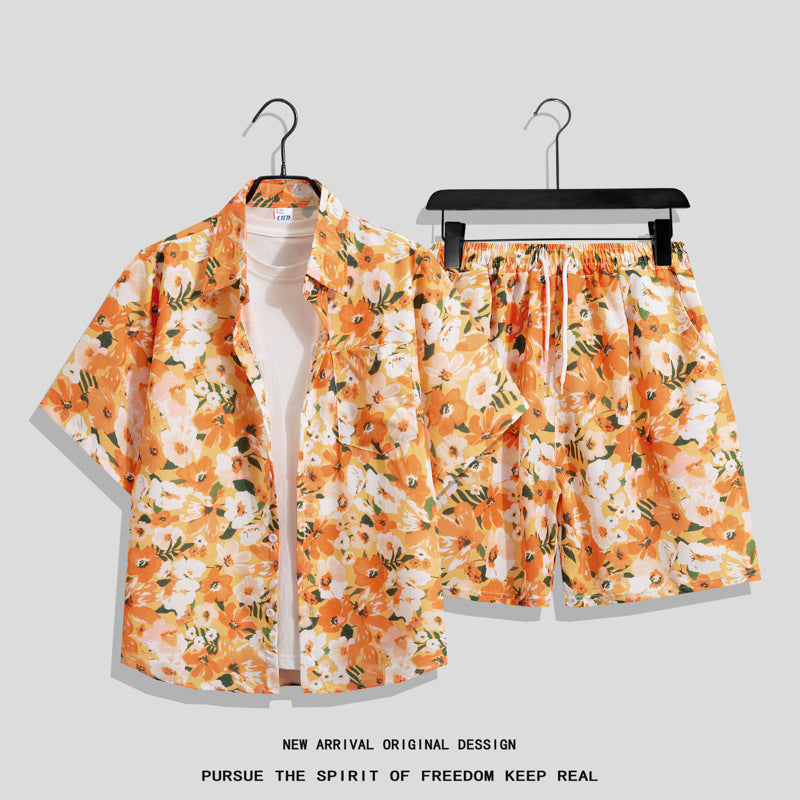 Couple Hawaiian Floral Set Loose 5 Inch Shorts T3664-T3699