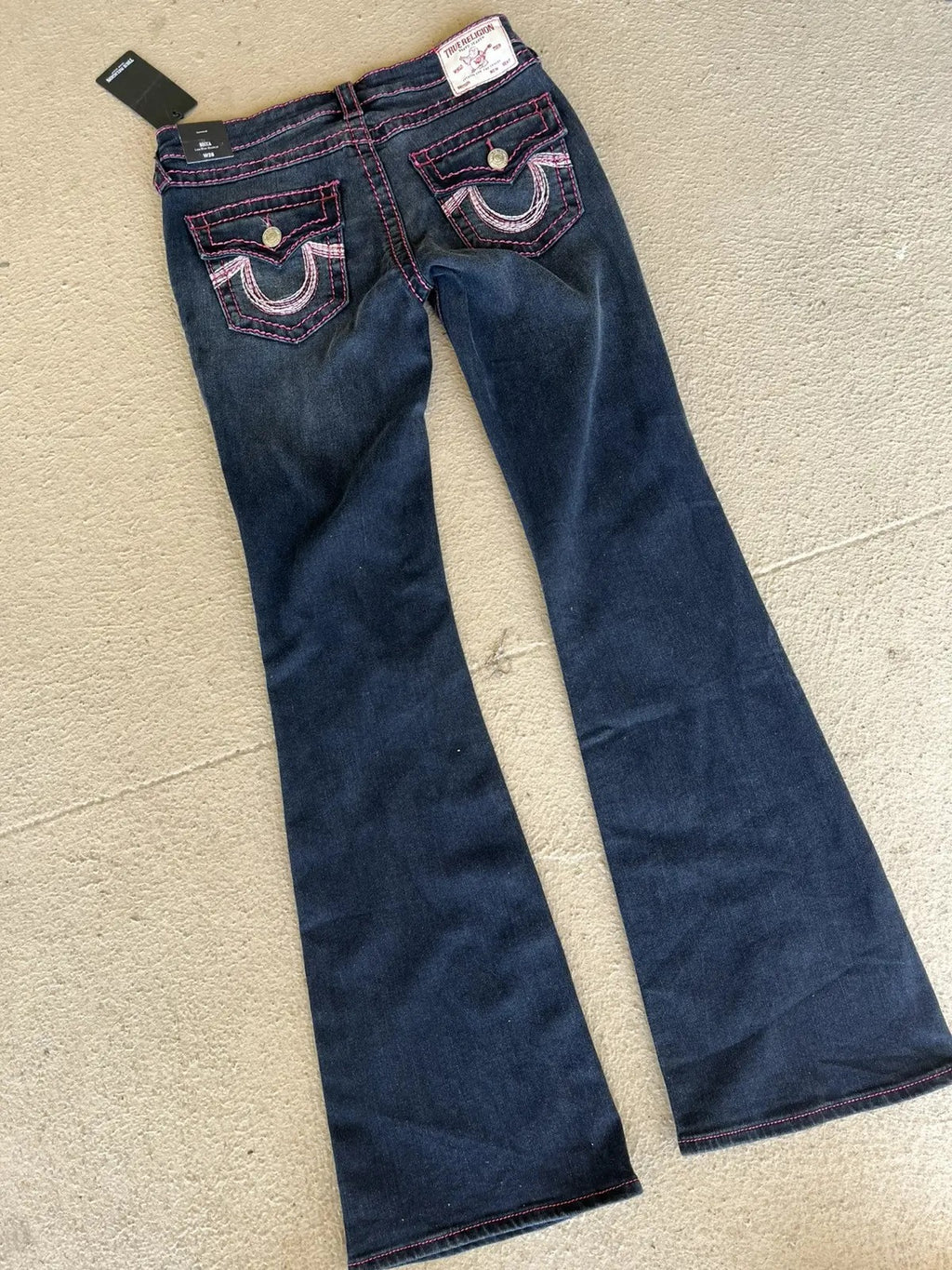 True Religion Pink Horseshoe Embroidery Low Waist Flare Jeans Y2K