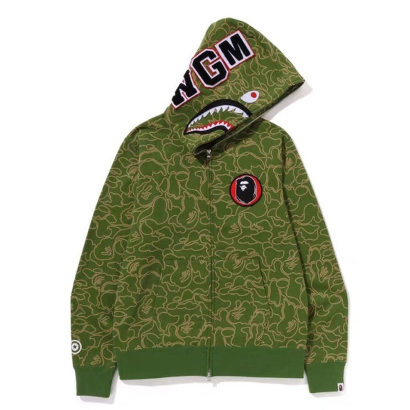 BAPE Shark Camo Print Full Zip Embroidery Streetwear Hoodie Unisex