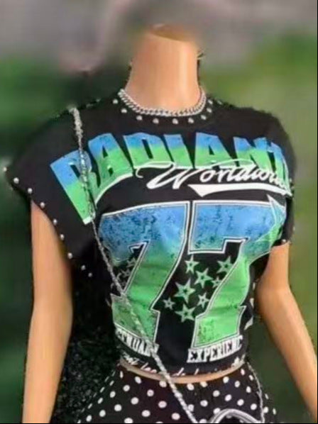 Vintage Multi Graphic Rivet Sleeveless Crop Tank Top