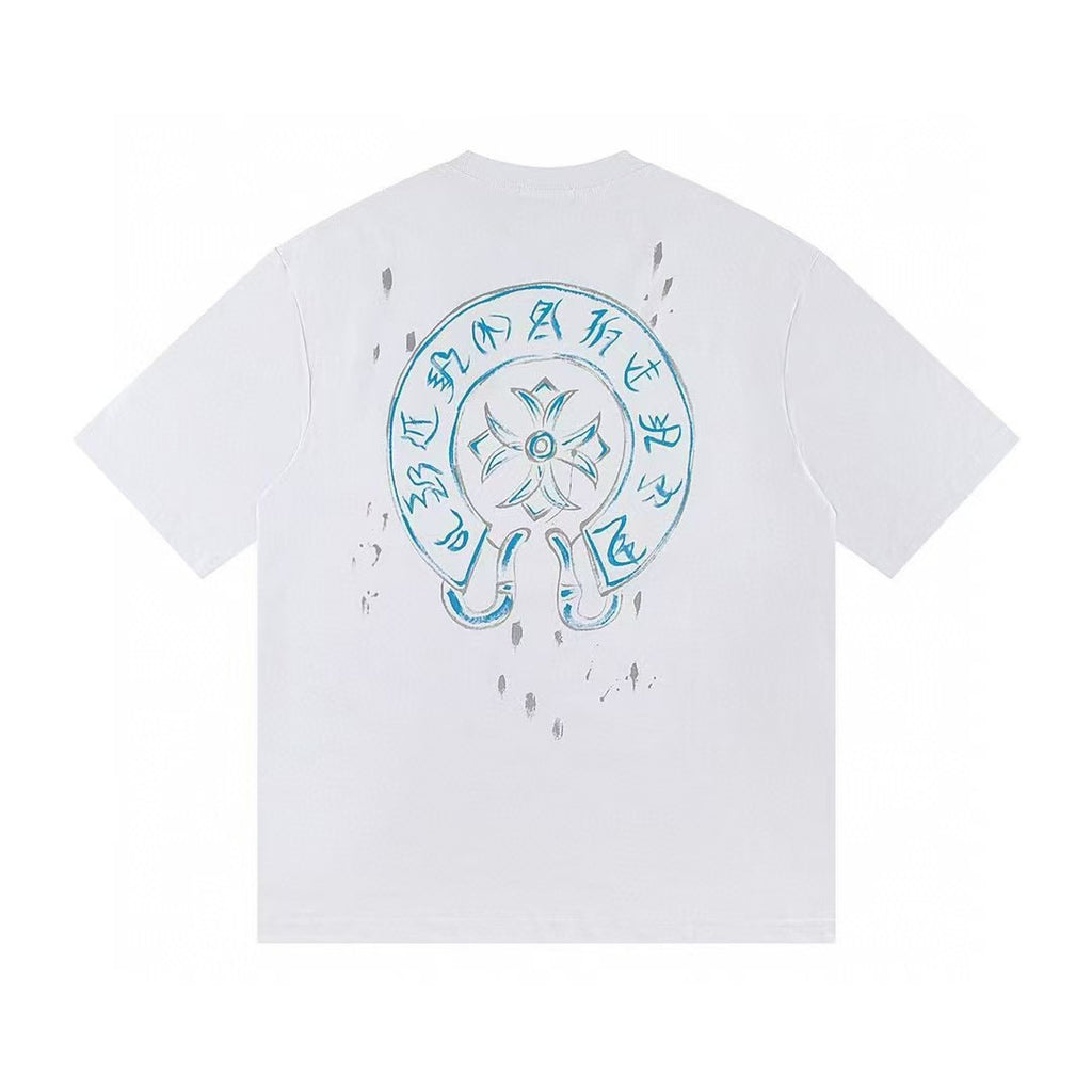 Chrome Hearts Color Sanskrit Cross Print Short Tee Unisex Y2K