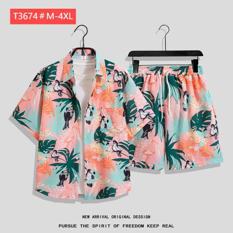 Couple Hawaiian Floral Set Loose 5 Inch Shorts T3664-T3699