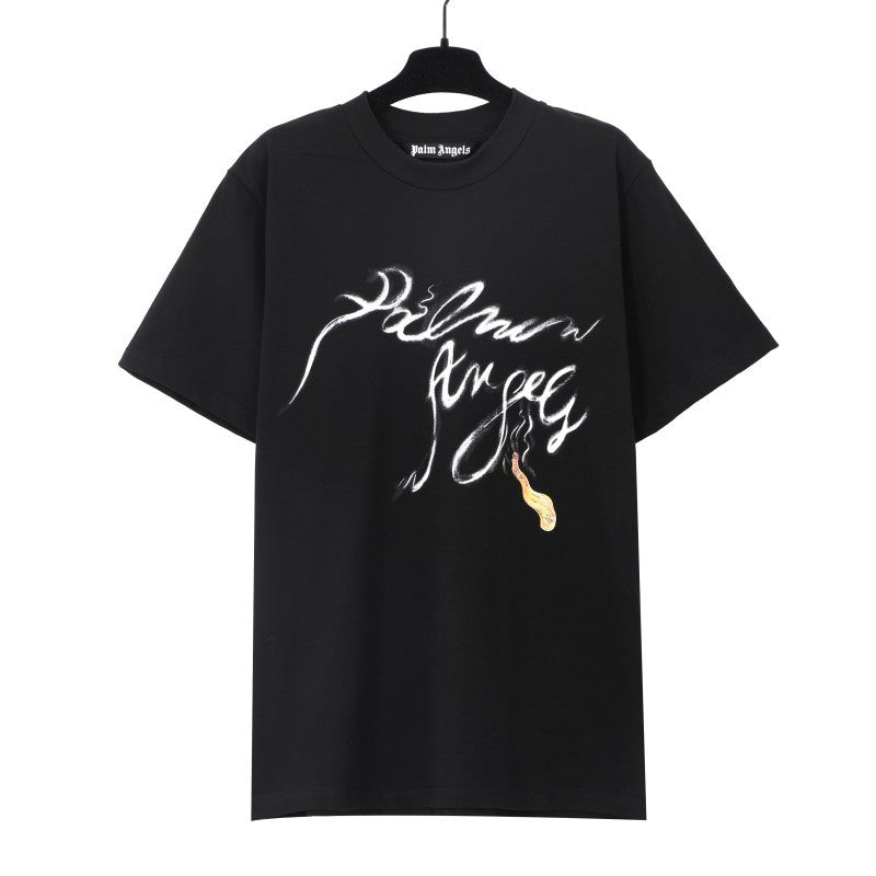 Palm Angels Graffiti Flame Palm Tree Graphic Oversized Tee Streetwear