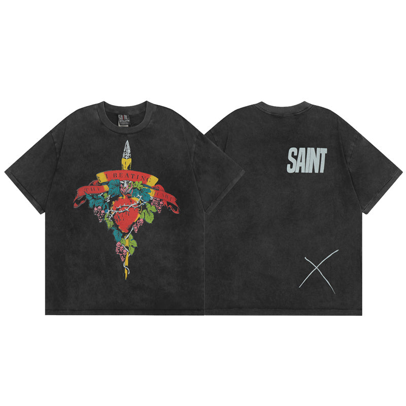 Saint Michael Vintage Washed Distressed Hole Loose Streetwear T-Shirt