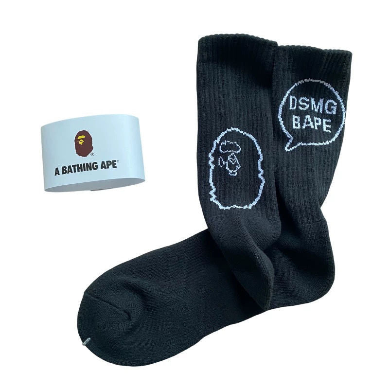 BAPE Ape Head Ribbed Crew Socks Multi Graphic Prints