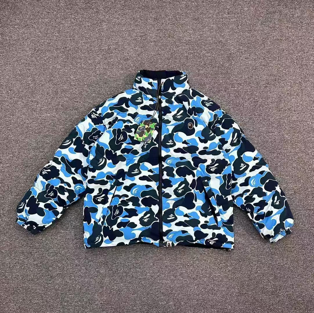 BAPE ABC Camo Reversible Puffer Jacket Stand Collar Zip Coat
