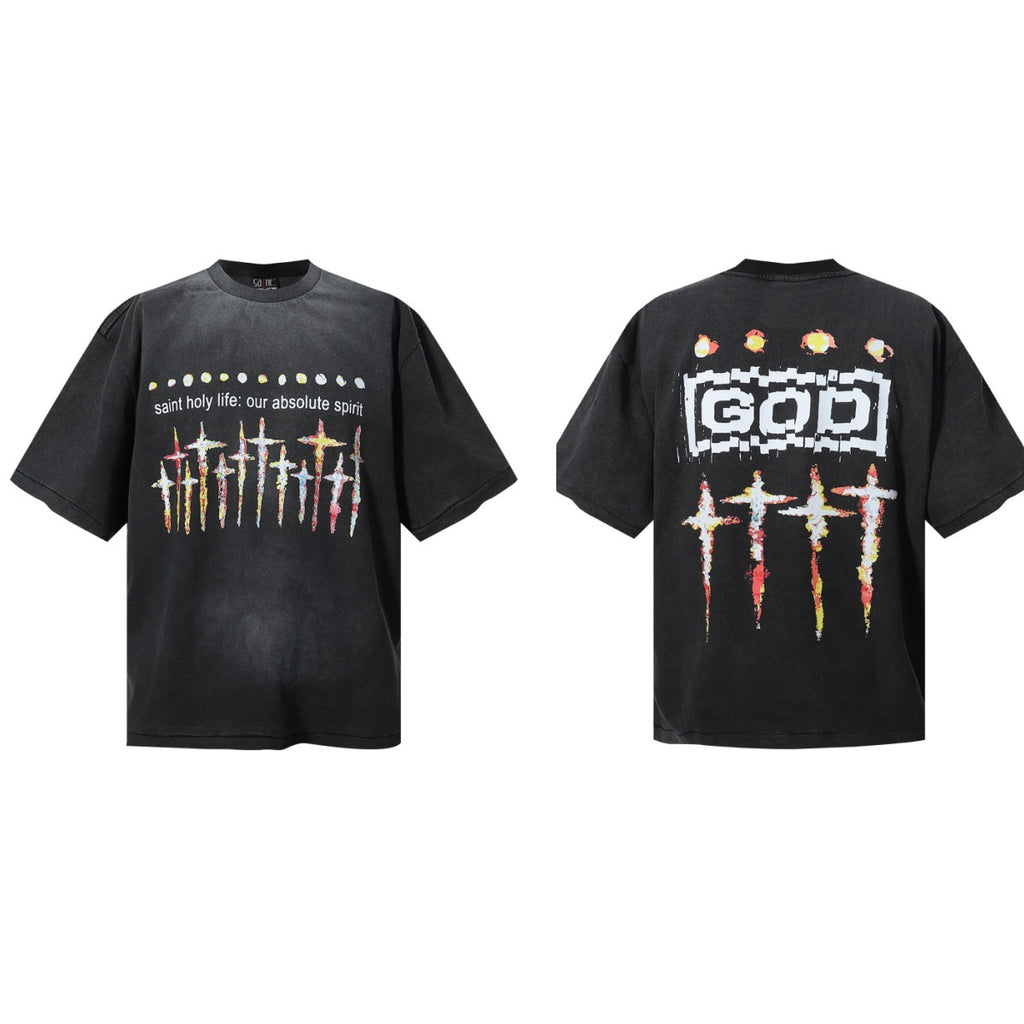 Saint Michael Vintage Washed Graphic Print Loose Streetwear T-Shirt