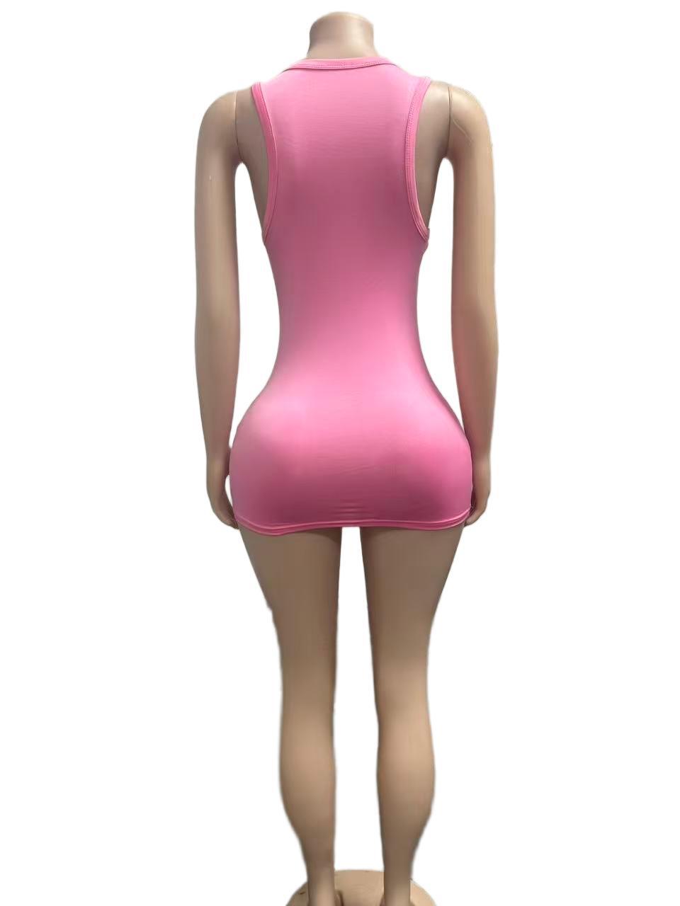 Figure Print Sleeveless Bodycon Mini Dress Women Club Tank Dress