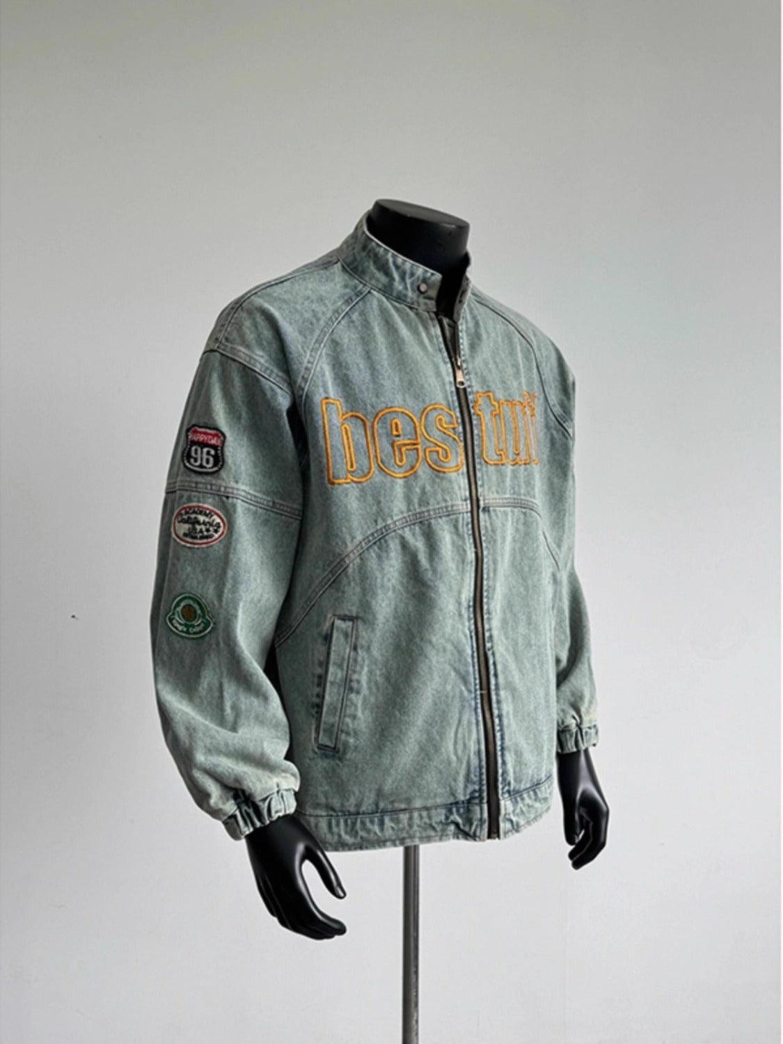 Y2K Vintage Washed Spliced Denim Zip‑Up Jacket Streetwear Unisex