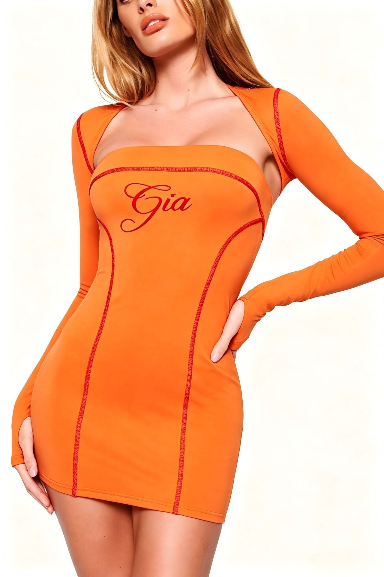 I.AM.GIA Contrast Strap Long Sleeve Bodycon Mini Dress Women