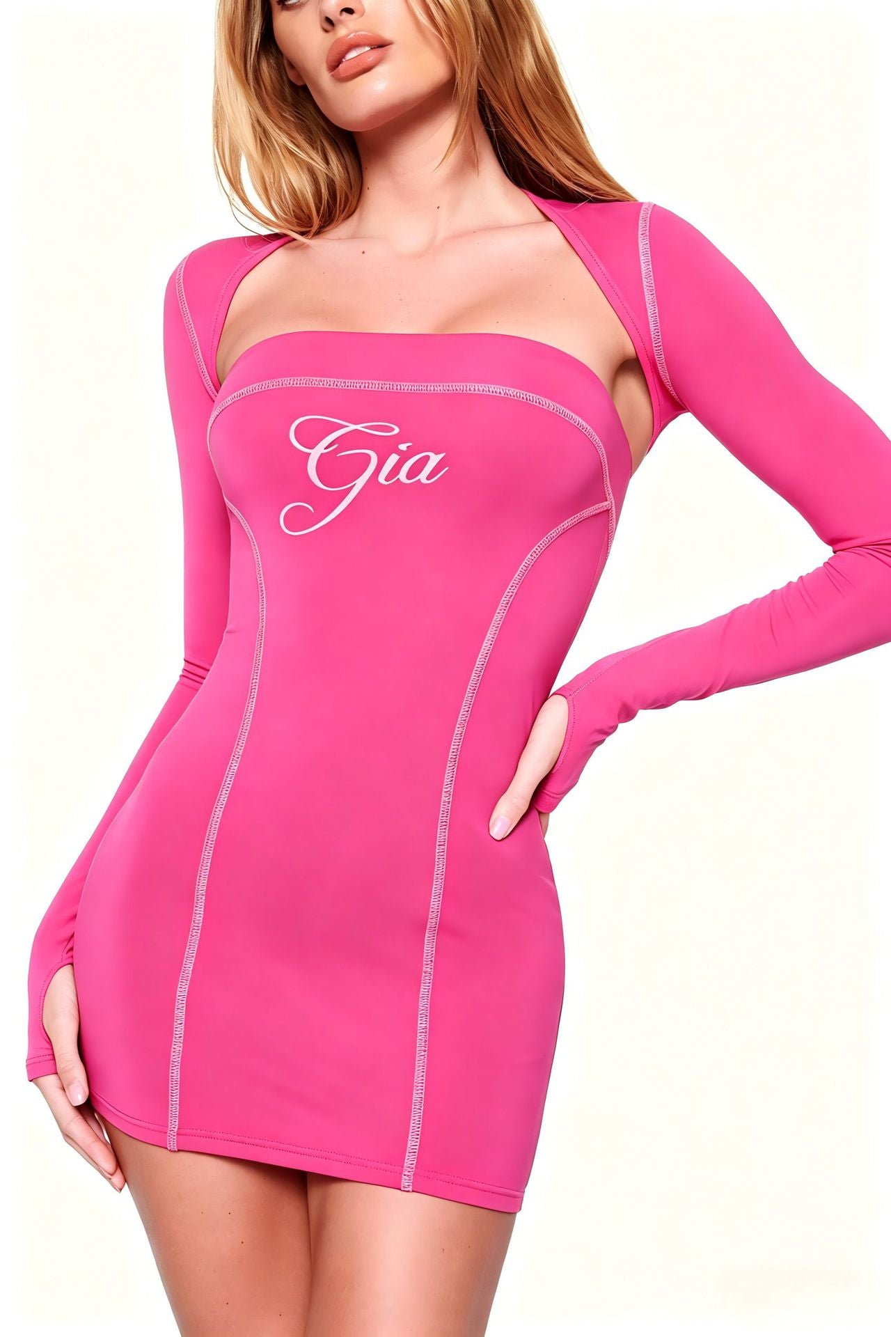 I.AM.GIA Contrast Strap Long Sleeve Bodycon Mini Dress Women