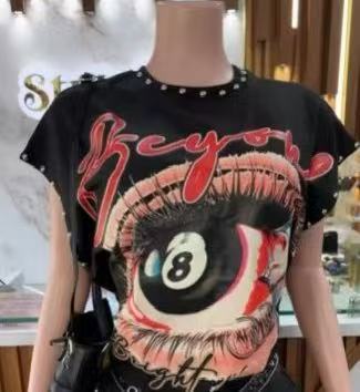Vintage Letter Number Graphic Rivet Sleeveless Loose Vest Top Women