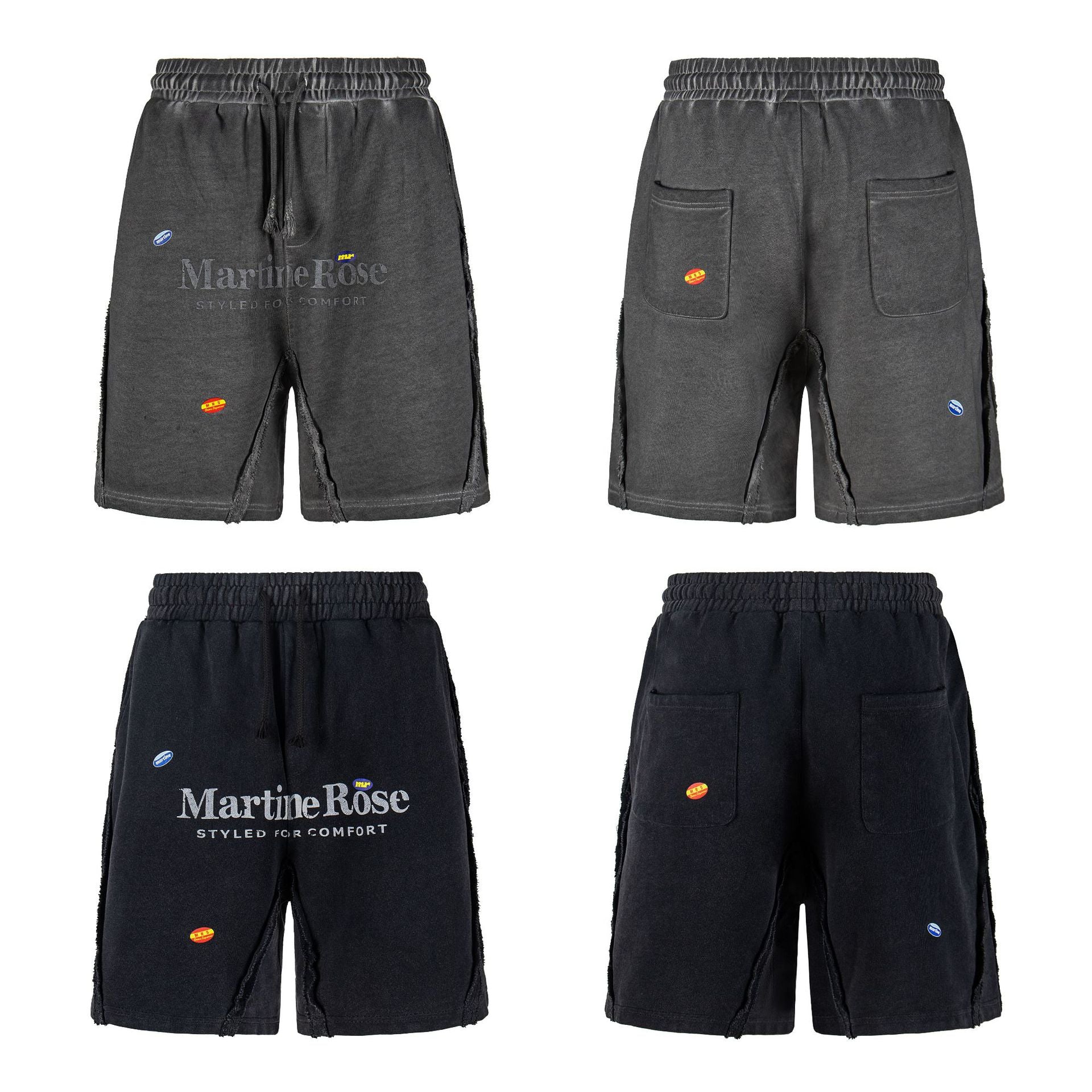 Washed Vintage Letter Print Raw Edge Streetwear Drawstring Sweat Shorts