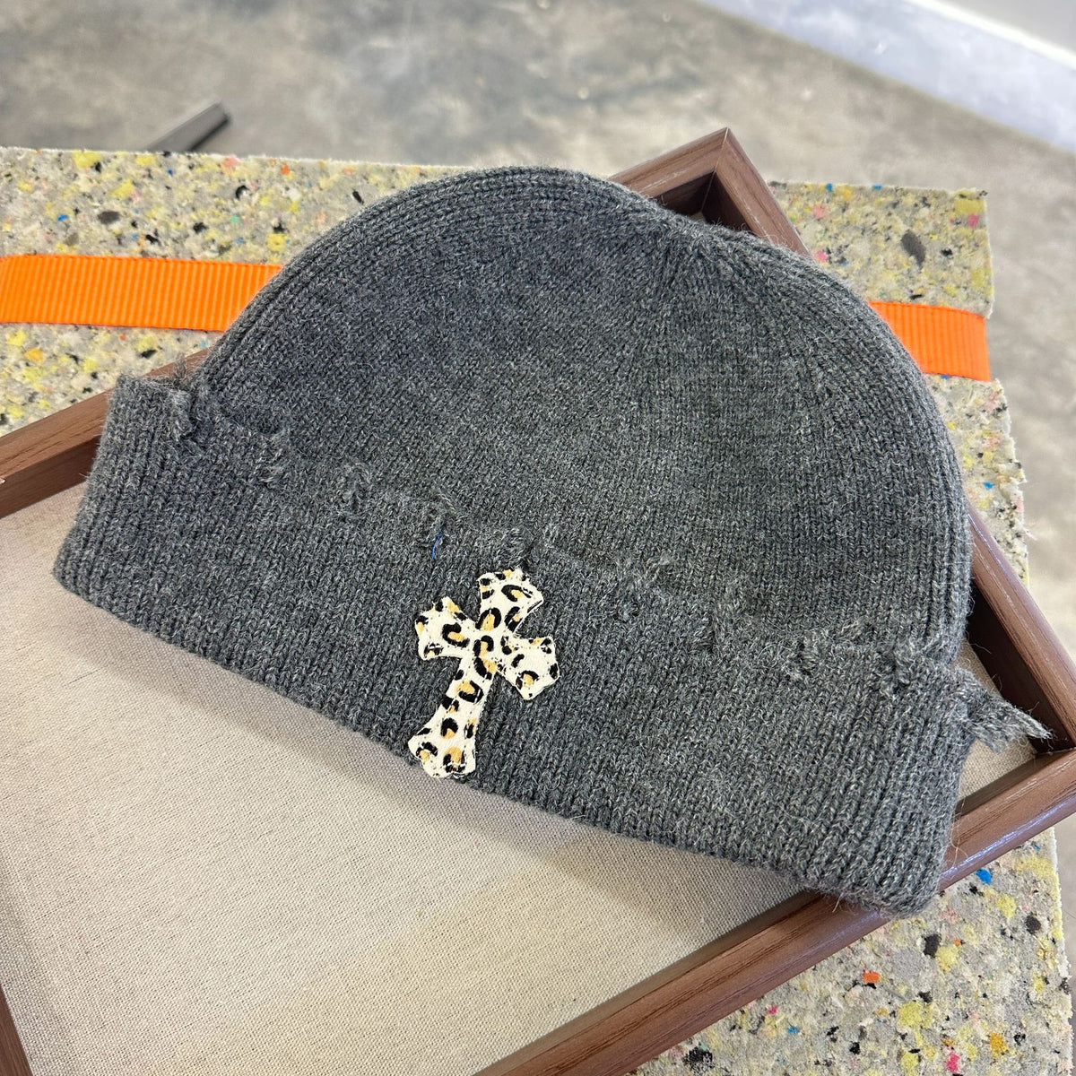Leopard Cross Distressed Knit Beanie Cuffed Winter Hat Multi‑Style