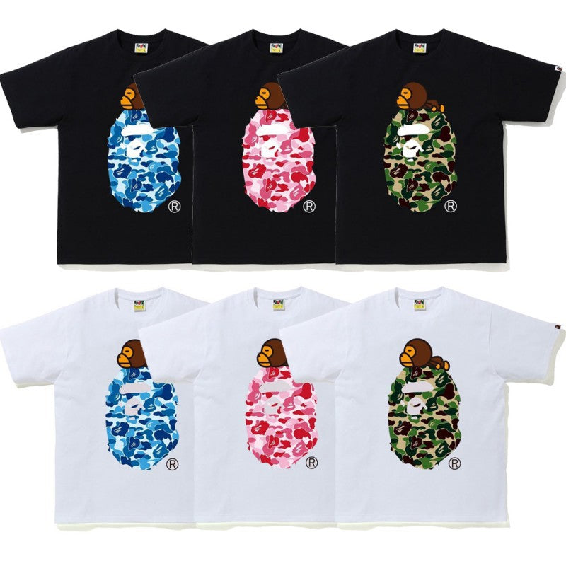 BAPE Camo Shark Ape Head Print Crew Neck Short Sleeve T‑Shirt Unisex