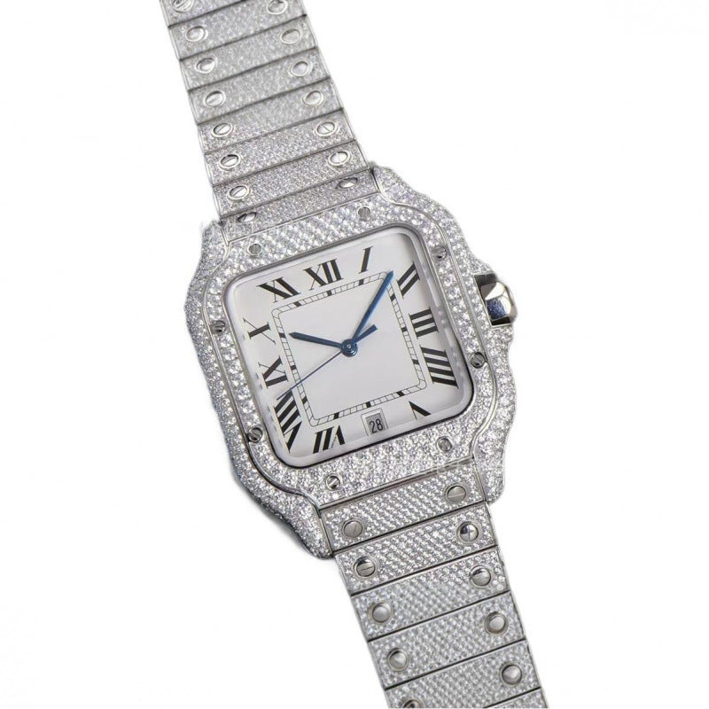 Iced Out Square Roman Numeral Quartz Watch