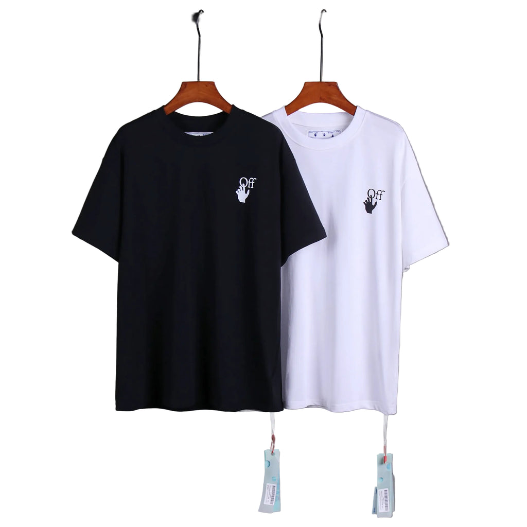 Off White Arrow Hand Letter Graphic Crew Neck Short Sleeve T Shirt