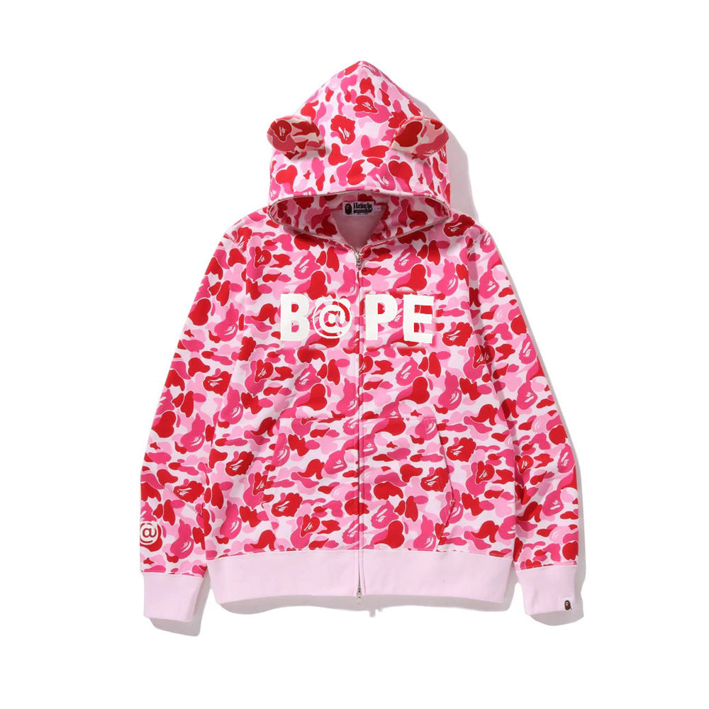 BAPE Shark Camo Print Full Zip Streetwear Hoodie Unisex