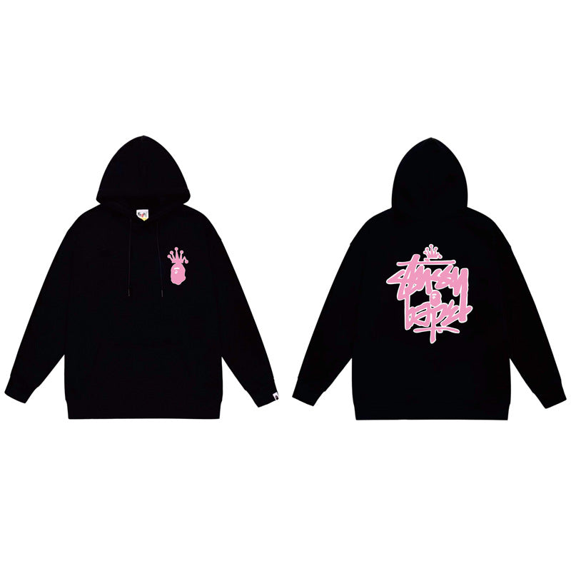 BAPE x Stussy Shark Graphic Hoodie Street Cotton Pullover Sweatshirt