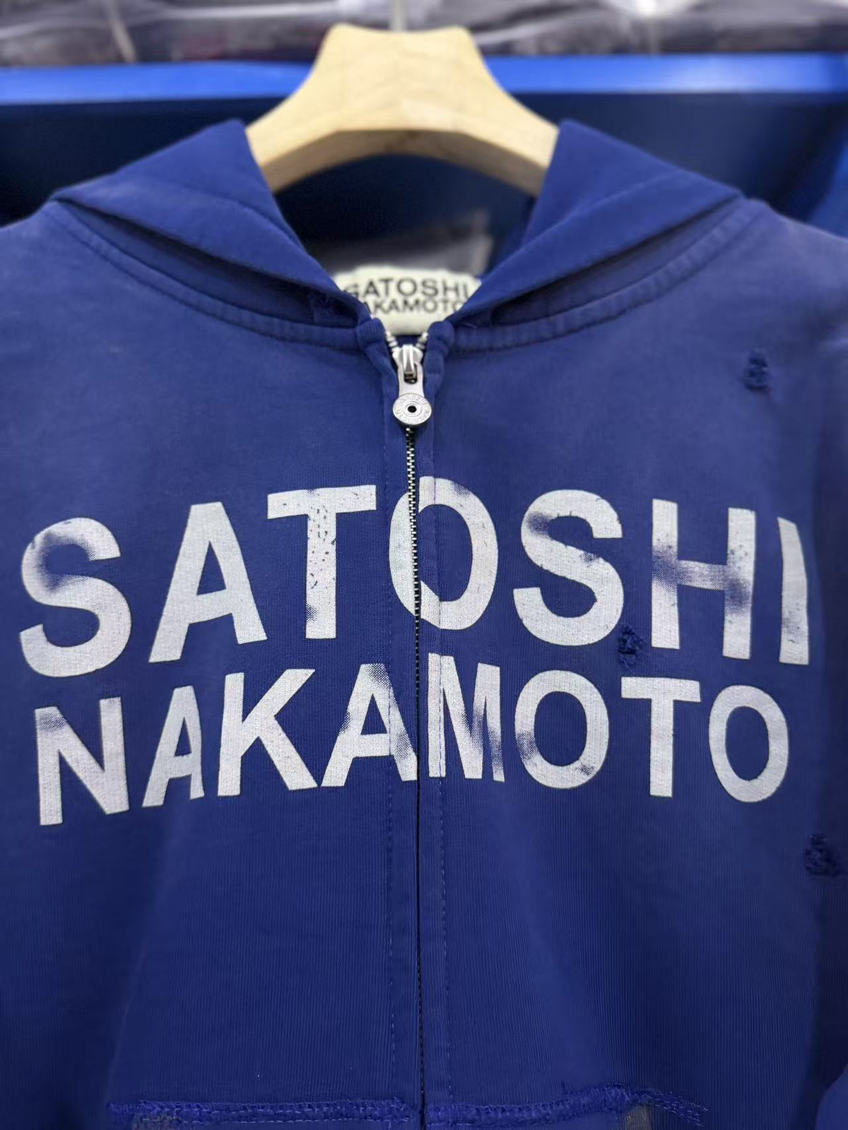Satoshi Nakamoto Washed Distressed Zip Hoodie Splash Ink Street Jacket