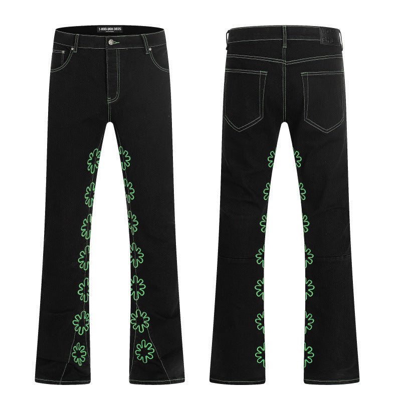 LOSTSHDWS Floral-Embroidered Flared-Hem Jeans