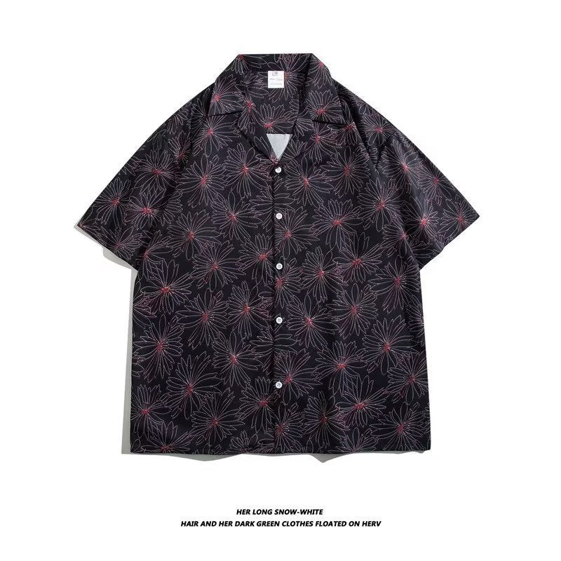Unisex Vintage Camp Collar Tropical Floral Loose Beach Vacation Shirt 1301-1341