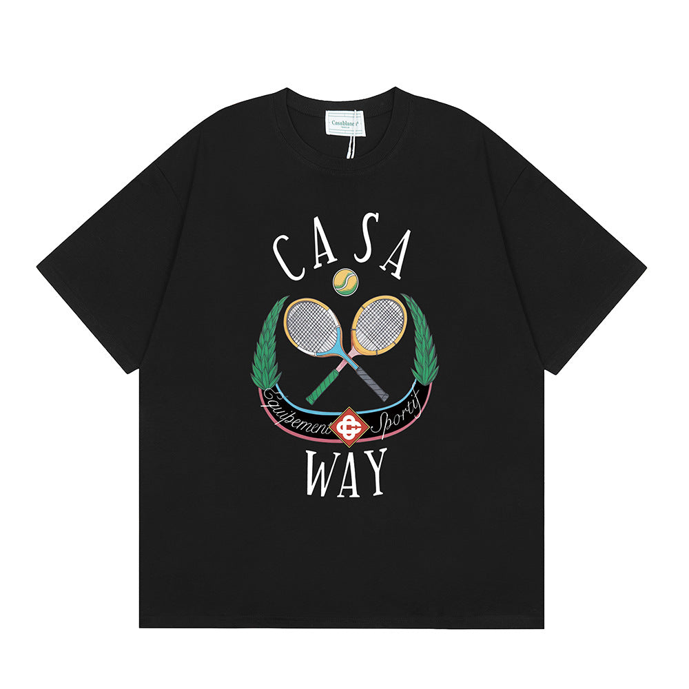 Casablanca Vintage Logo Print Loose Short Sleeve T Shirt Unisex Y2K