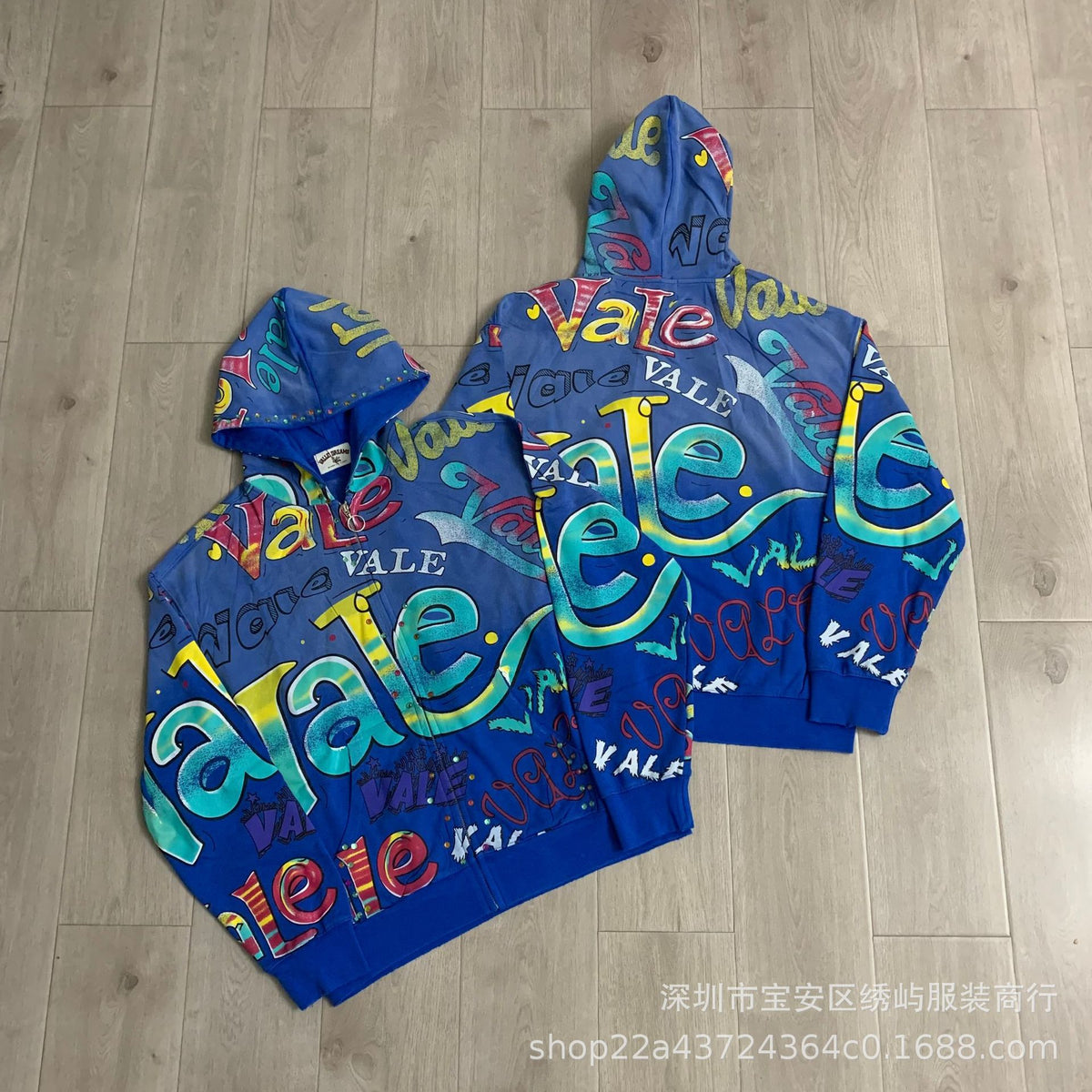 Valley Dreams Graphic Zip Up Hoodie Rhinestone Vintage Street Jacket
