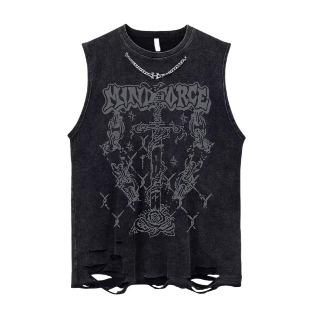 Vintage Washed Ripped Tank Mens Loose Hip Hop Sleeveless Vest