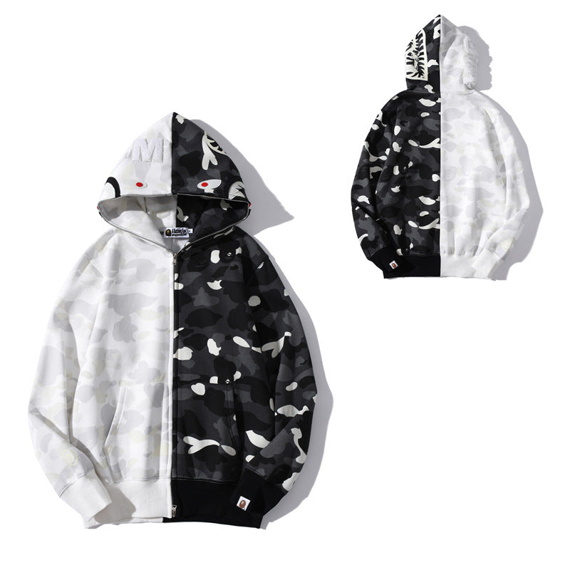 BAPE Shark Camo Print Full Zip Embroidery Streetwear Hoodie Unisex