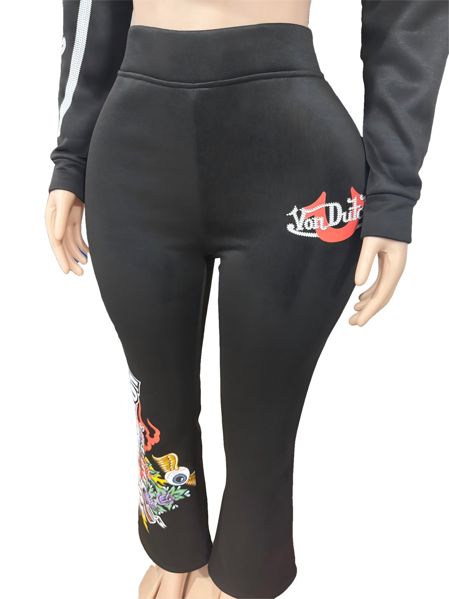 True Religion Graphic Zip Crop Hoodie Flare Pants 2 Piece Set