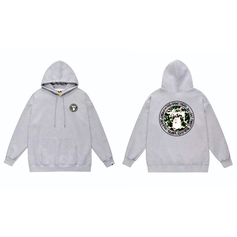 BAPE x Stussy Shark Graphic Hoodie Street Cotton Pullover Sweatshirt
