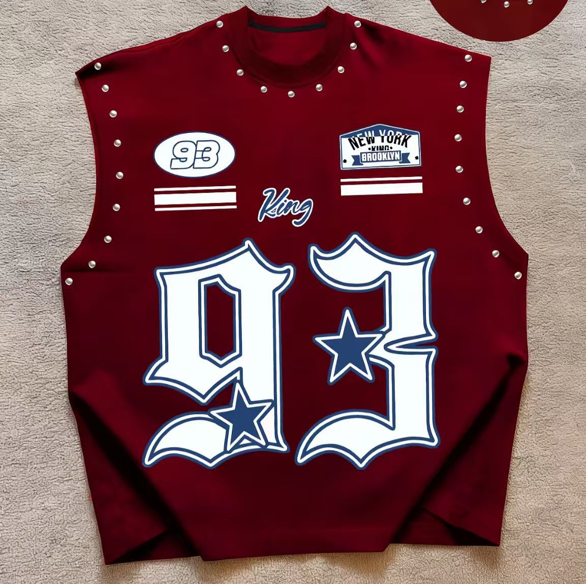 Vintage Letter Number Graphic Rivet Sleeveless Loose Vest Top Women