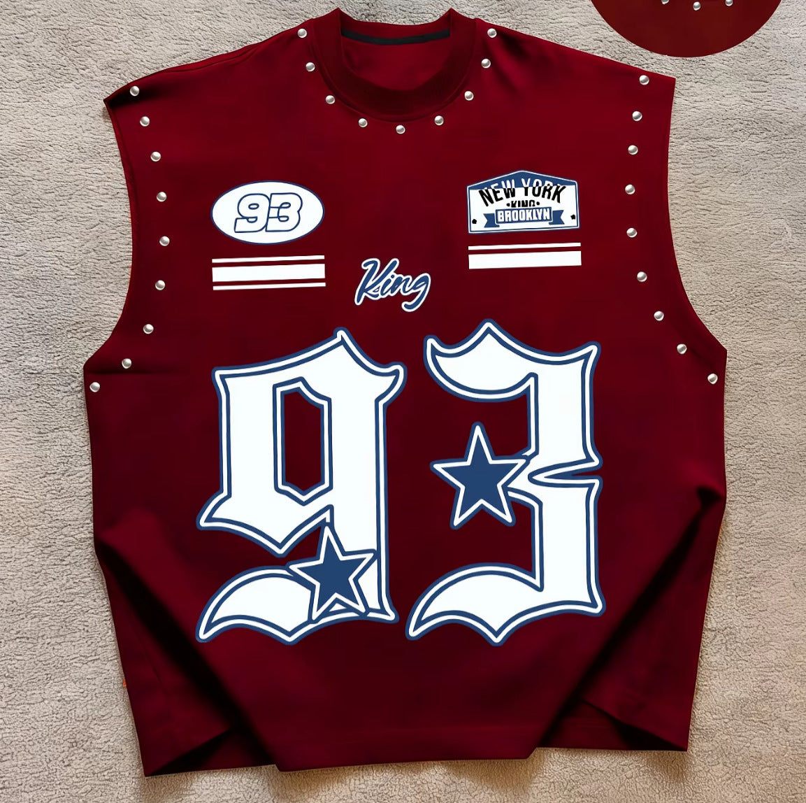 Number Graphic Rivet Sleeveless Loose Vest Top Women